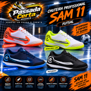 Chuteira Futsal SAM 11 Profissional Antiderrapante Unissex