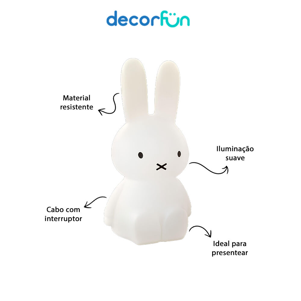 Luminária 3D Coelho 45cm Criativa Decoração Bivolt Branca - Miffy - Imagem 4