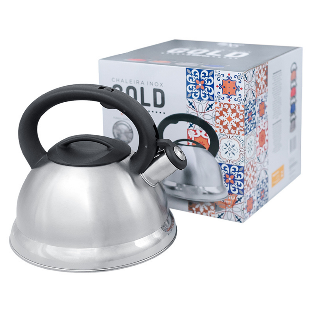 Chaleira em Inox com Apito e Fundo Duplo à Indução Prata - Imagem 4