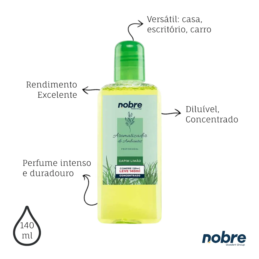 Aromatizante de Ambiente 140ml Nobre - Capim Limão Concentrado, Perfume Duradouro - Imagem 3