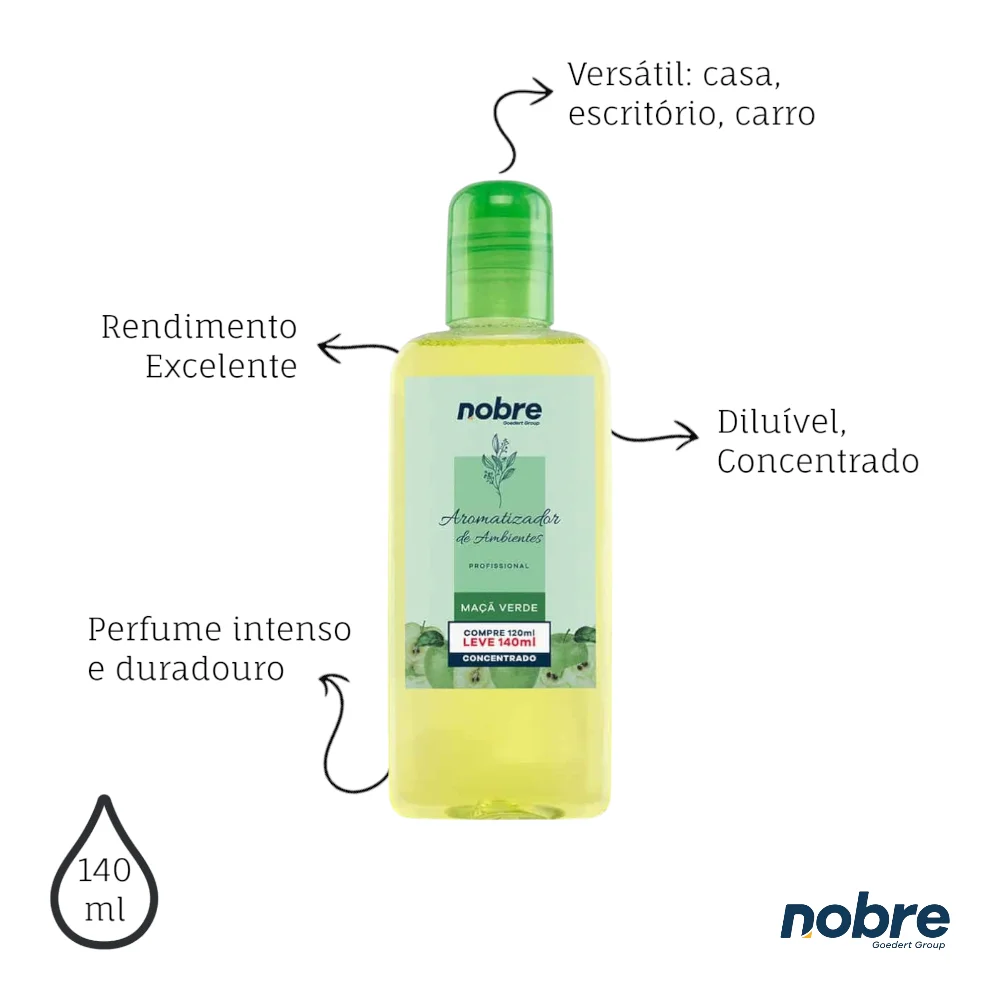 Aromatizante de Ambiente 140ml Nobre - Maçã Verde Concentrado, Perfume Duradouro - Imagem 3