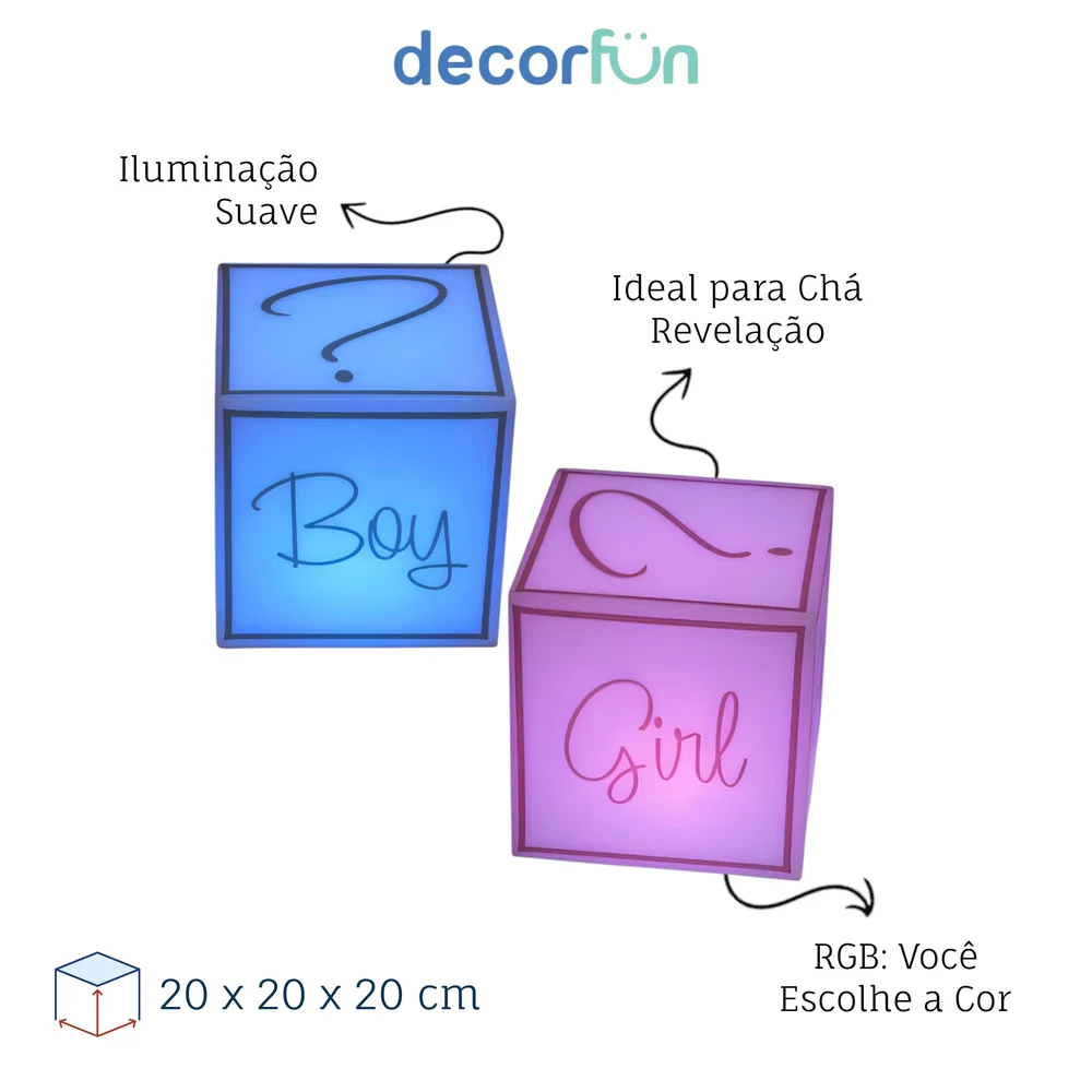 Cubo Iluminado para Chá Revelação sem Fio - Boy or Girl? - Imagem 6