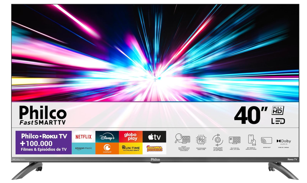Smart TV 40” Philco Roku TV LED Dolby Audio PTV40M9GR2CGB