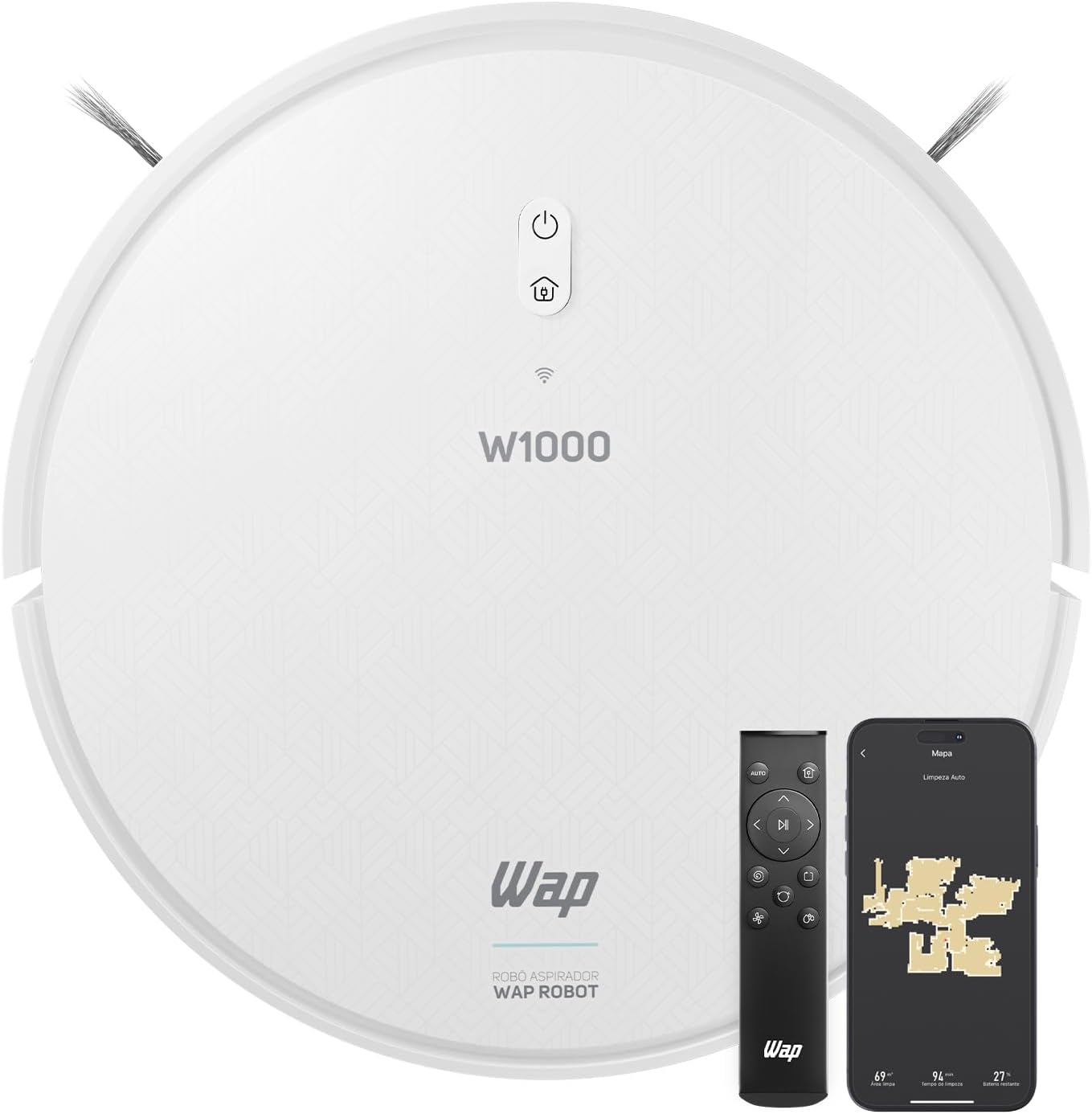 WAP Robô Aspirador de Pó ROBOT W1000 Mapeamento de Tempo Real GYRO, Base de Carregamento, Compatível com Alexa e Google - Imagem 3