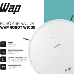 WAP Robô Aspirador de Pó ROBOT W1000 Mapeamento de Tempo Real GYRO, Base de Carregamento, Compatível com Alexa e Google