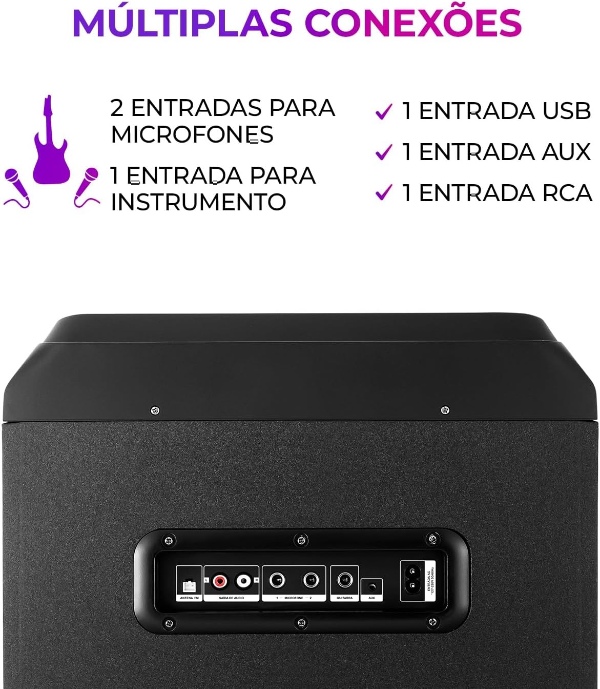 Torre de Som AIWA T2W-02 2300W 2Woofers10" Bluetooth RGB USB FM DJ - Imagem 5
