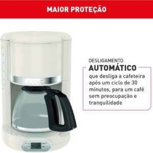 Cafeteira Elétrica Arno Soleil Marfim 1,25L SFCM, Design Retrô, Programável, Corta Pingos, Jarra de Vidro, 110V
